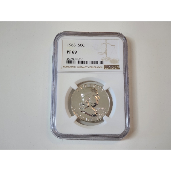 NGC GRADED PF69 1963 Franklin Half Dollar 90% Silver 