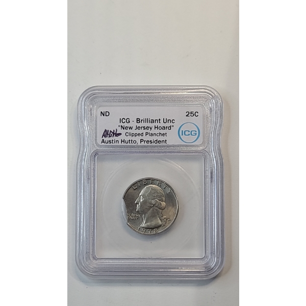 IGC 1978 Brilliant Uncirculated Clipped Planchet ERROR Washington Quarter Signed By Austin Hutto
