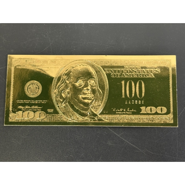 22 kt Gold $100 bill - in Plastic Cover