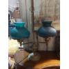 Image 1 : Antique Twin Student Desk Lamp With Swirl Twist Teal Cased Glass Shades - Electric - See Pics