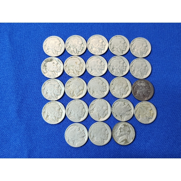 Lot of 23 Assorted Year Buffalo Nickels & 1943 Jefferson Nickel FV: $1.15