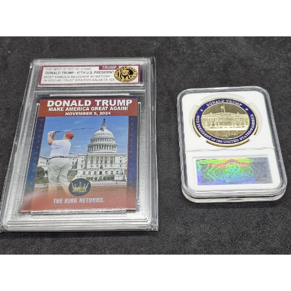 Donald Trump #47 Commemorative Coin and Trading Card with Protective Cases