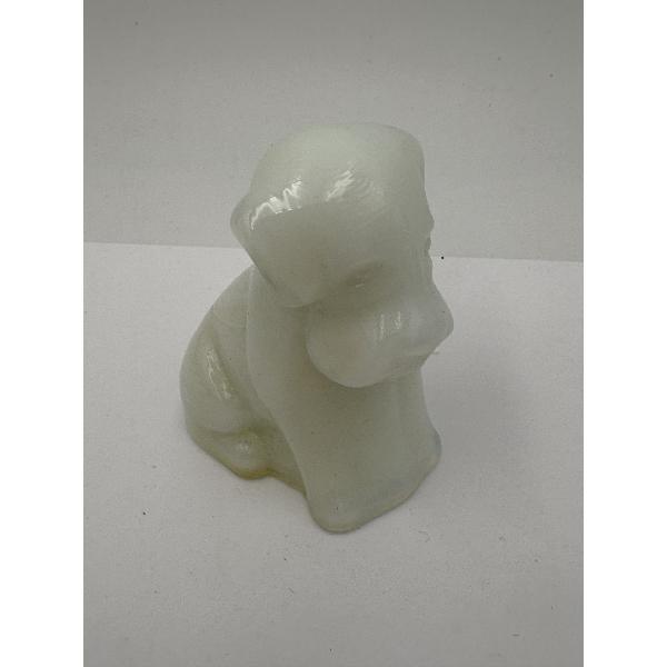 URANIUM Adorable Degenhart Glass Dog Figurine - Fawn White - ~2.5 inches ~ BRILLIANT GLOW