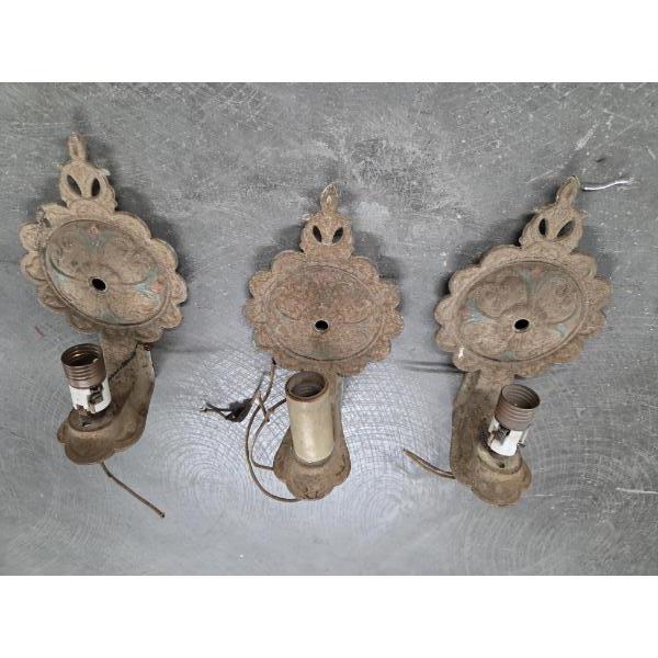 Three Gorgeous Matching Cast Iron Electric Light Wall Sconces 