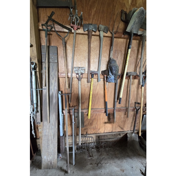 Lawn Tools incl Hand Tiller, Axes, Shovels and More