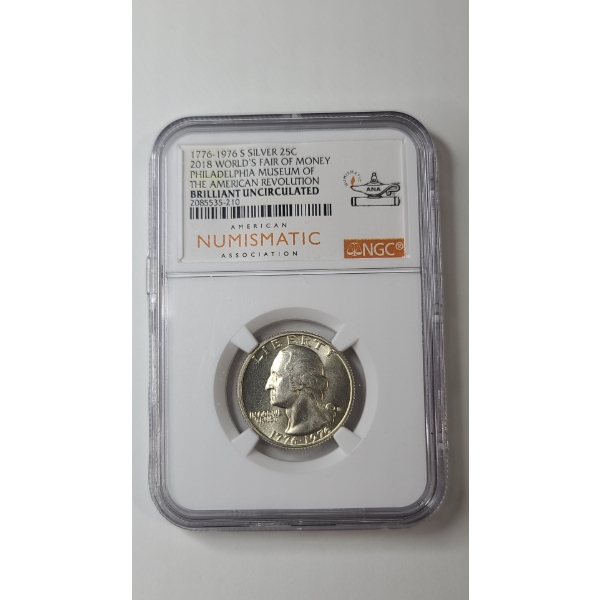 NGC 1776-1976-S Bicentennial BU Washington 40% Silver Quarter From 2018 World's Fair of Money Event