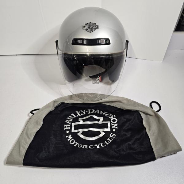 Harley-Davidson Jet Silver Open Face Motorcycle Helmet By HJC With Storage Bag