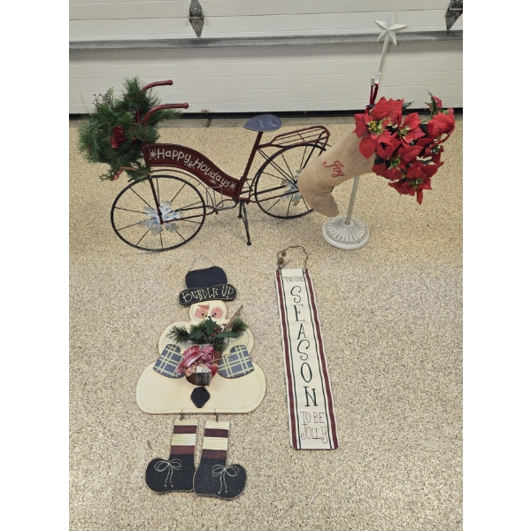 Metal Christmas Bike 36x25 with Stocking Holder and More
