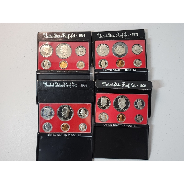 x4 United States Proof Sets: 1974, 1979, 1976, 1978 In Original Packaging