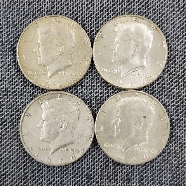 Four 90% Silver 1964 United States Kennedy Half Dollars ~ $2.00 Face Value