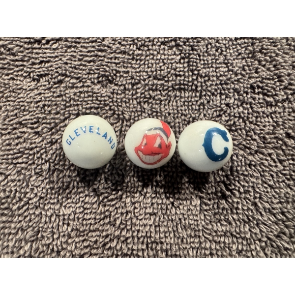 3 - Vintage Cleveland Indians Glass Advertising Marbles
