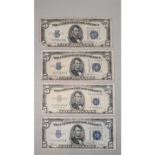 (4) Assorted Series United States $5 Silver Certificates - Face Value: $20.00