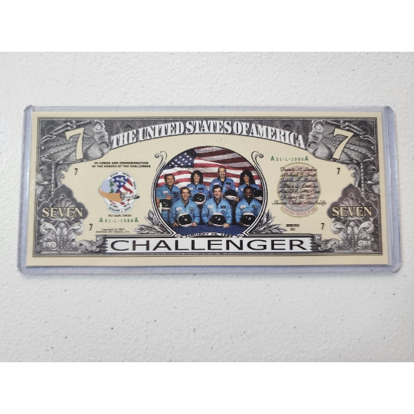 Space Shuttle Challenger Crew Commemorative $7 Bill - Mint Condition in Protective Holder