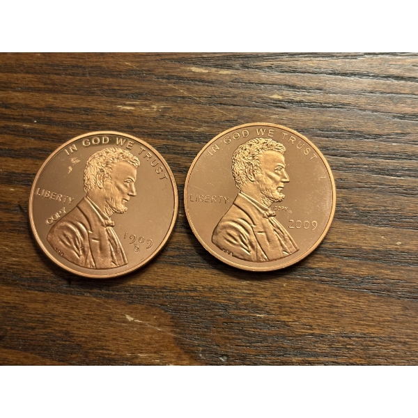 1909-S & 2009 Copies One Cent Pieces Large - FV $0.02