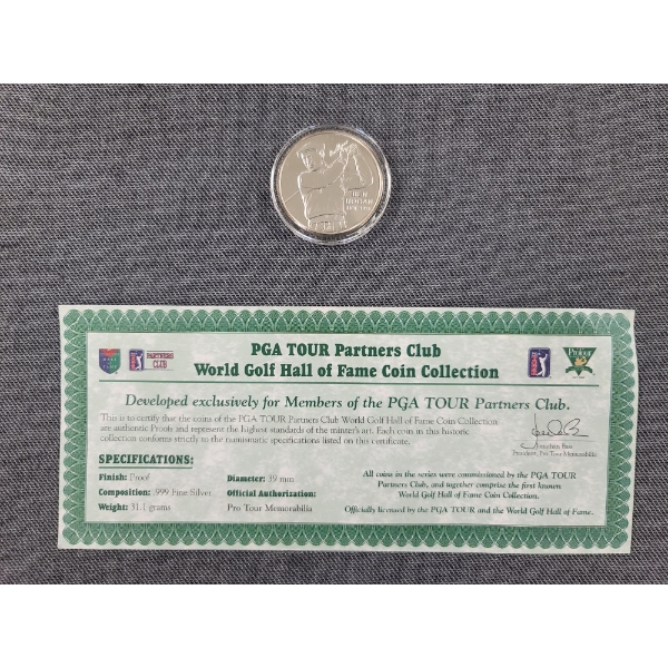 One Troy Ounce Silver Ben Hogan HOF 1974 PGA Tour Partners Club Round in Case With Certificate 