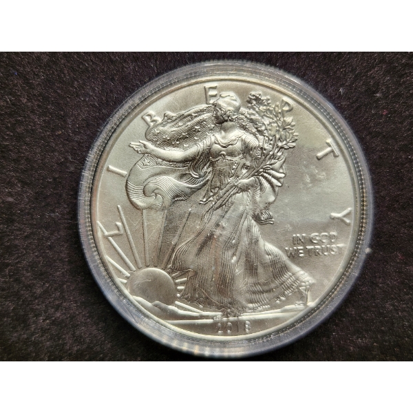 1 Oz .999 Fine Silver 2018 American Eagle Round in Capsule Protector