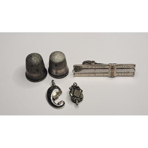 Vintage Sterling Silver Thimbles, Tie Clip, Pendant & Academic Pin - Total Weight: 29.5g