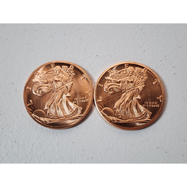 Lot of 2 - American Eagle Design 1 Ounce .999 Fine Copper Rounds