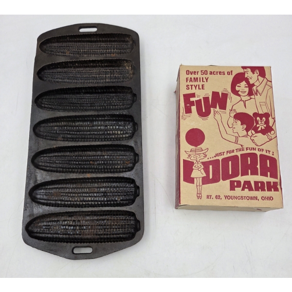 Vintage 6''x12.5'' Corn Stick Cast Iron Pan And Vintage Popcorn Box