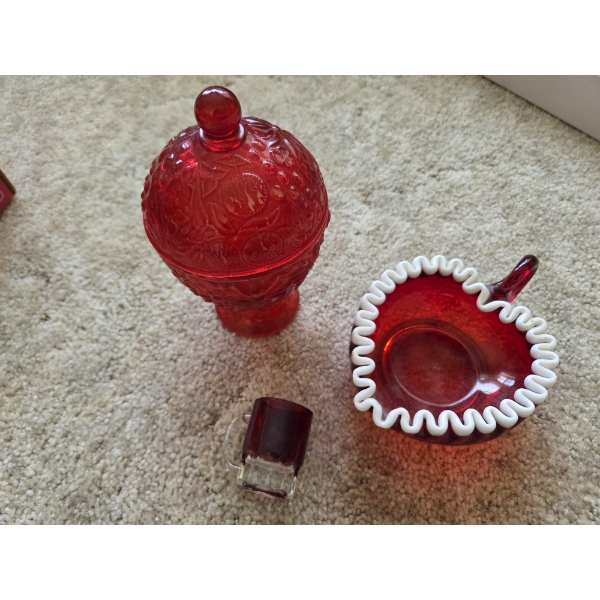 PICKUP IN CANTON-  Vintage Red Glass Candy Dishes And ToothPick Holder
