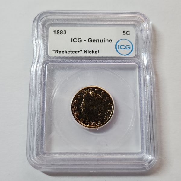 ICG Genuine 1883 "Racketeer" Gold-Plated Liberty Head V Nickel No CENTS