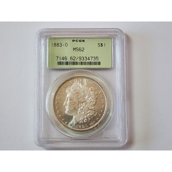 PCGS MS62 Graded 1883-O Morgan Silver Dollar - Older Green Label Slab