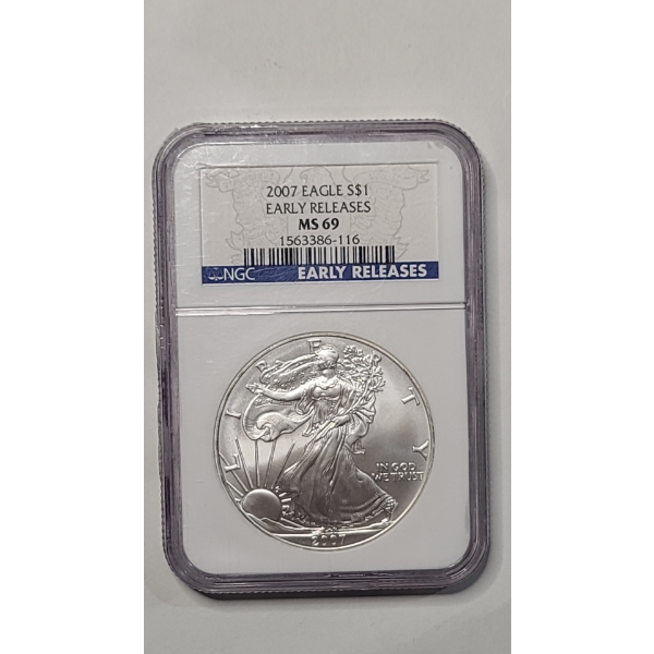 NGC 2007 MS 69 Early Releases 1 Troy Ounce .999 Fine Silver American Eagle 