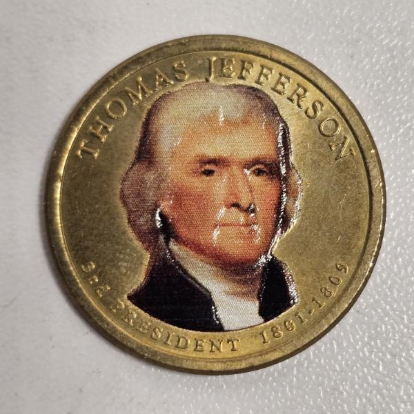 RARE!!! 2007 Thomas Jefferson 3rd President Colorized US $1 Dollar Coin