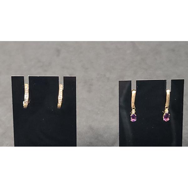 (2) 10K Gold Earrings Sets -With Purple & White Stones- Total Weight: 0.9g