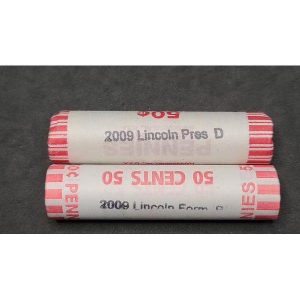(2) Sealed 50 Cent Rolls Of Uncirculated 2009 Lincoln Memorial Cents - Face Value $1.00