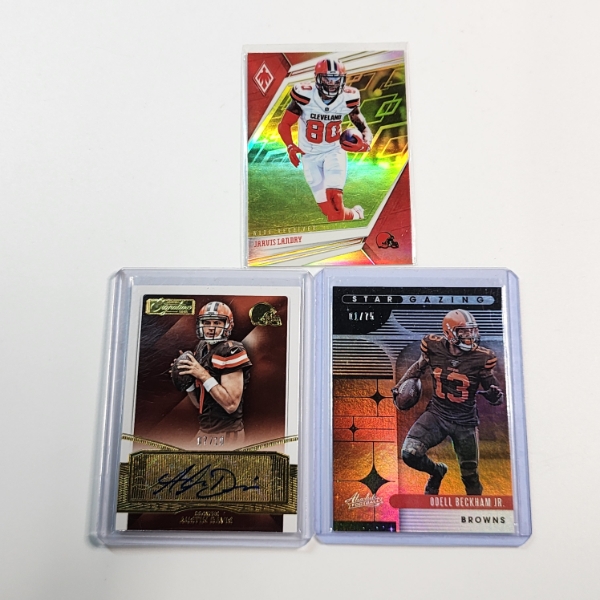 Three Cleveland Browns Football Cards: SIGNED Austin Davis, Jarvis Landry, Odell Beckham Jr. 