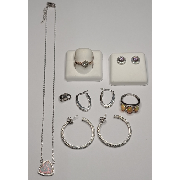 Lot Of Assorted Sterling Silver Jewelry Including Necklace, Earrings & Rings - Total Weight: 23.8g