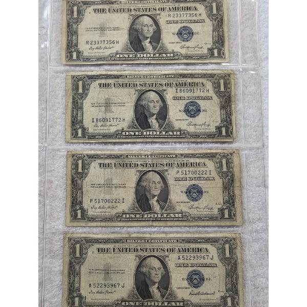 Four Silver Dollar US Treasury Notes in Protective Binder Page - AFV $4