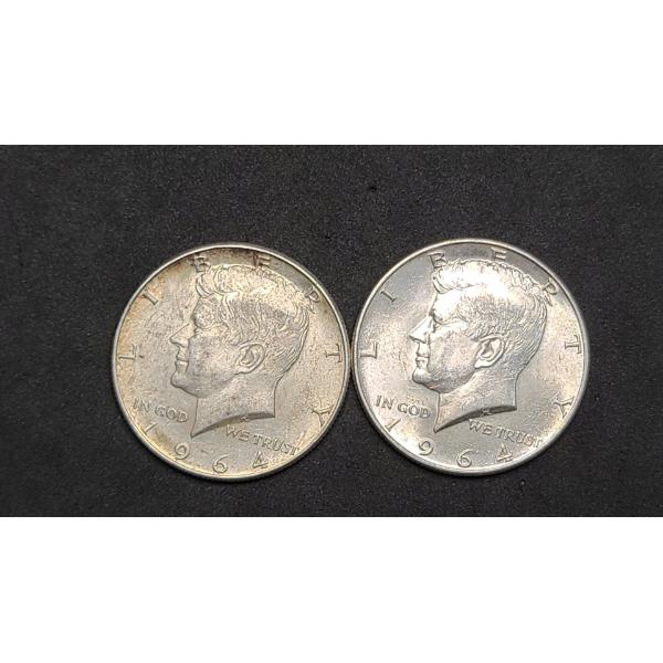 (2) 1964 90% Silver Kennedy Half Dollars - Face Value: $1.00
