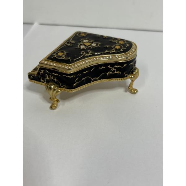 Miniature black enamel baby grand piano trinket box - ~1.5"