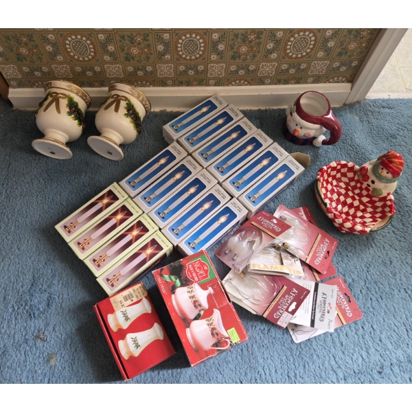 PICKUP IN CANTON - Large Group Of New Candle Lights & Replacement Bulbs And Christmas Ceramic Decora