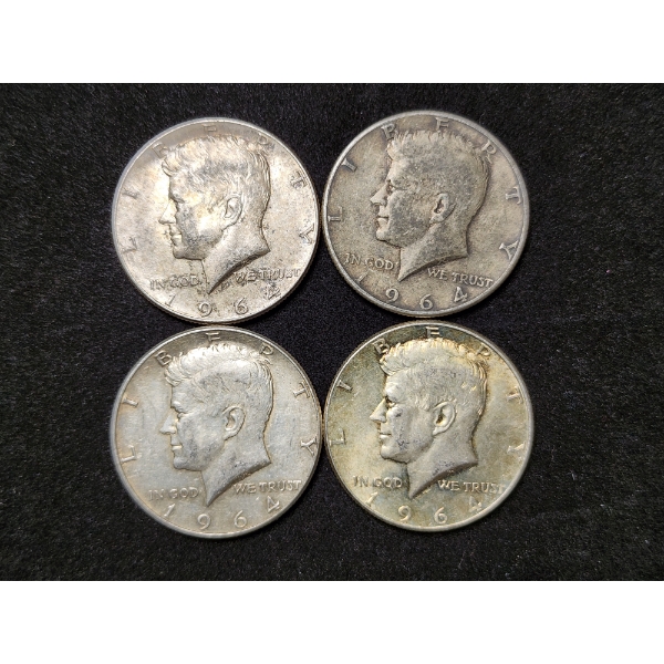 Four 1964 Kennedy 90% Silver Half Dollars - $2.00 Face Value