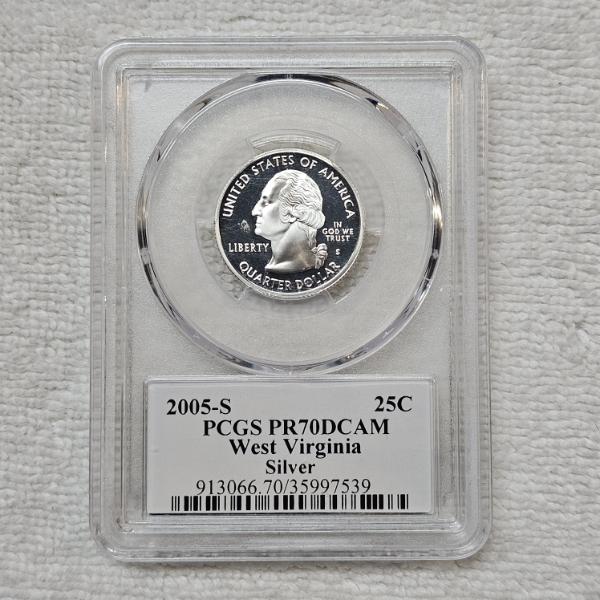 2005-S West Virginia Statehood 90% Silver Proof Quarter Officially Graded PR70DCAM by the PCGS