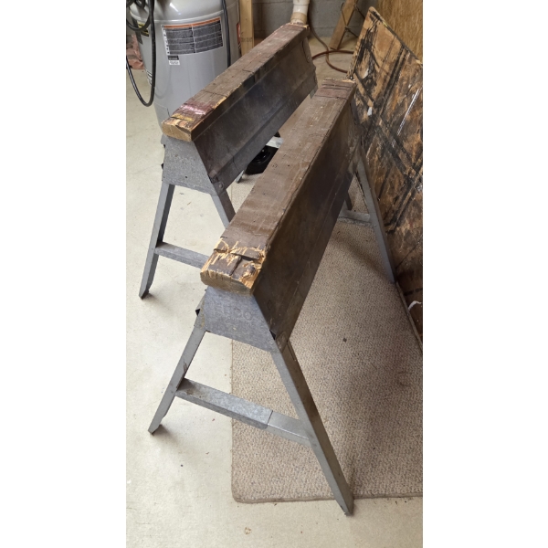 Louisville Home Pickup - Pair Of Aluminum Folding Saw Horses With 2 x 4 Attached Top Boards (Removab