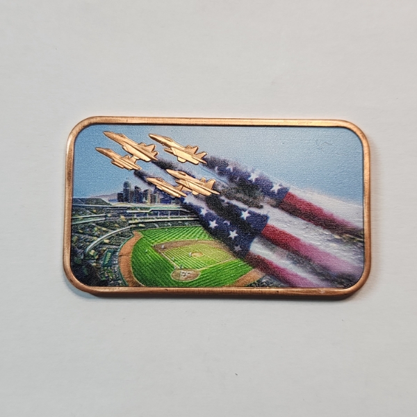 America's 250th Anniversary Baseball Flyover Colorized 1 AVDP oz .999 Fine Copper Bar