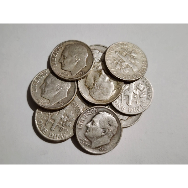 $1.00 Face Value in Assorted Year 90% Silver United States Dimes ~ ALL 1964 OR OLDER!