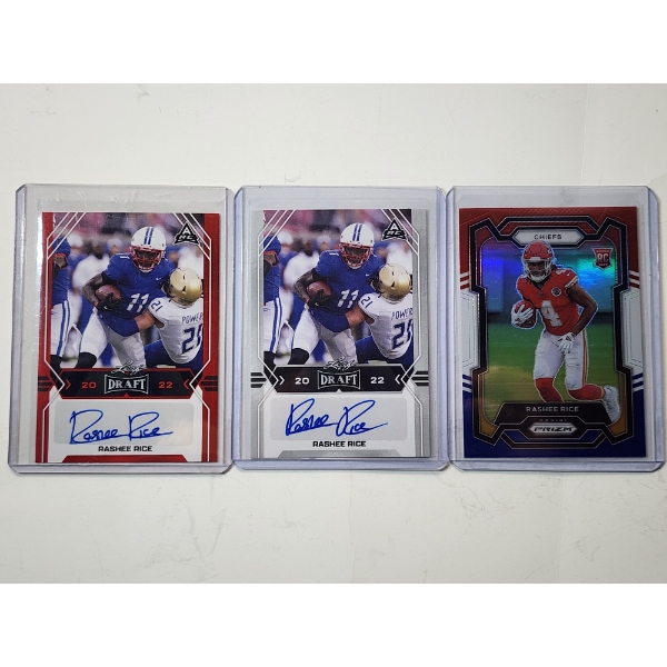 3 Rashee Rice Trading Cards Including 2022 Leaf Autographed & 2023 Panini Prizm
