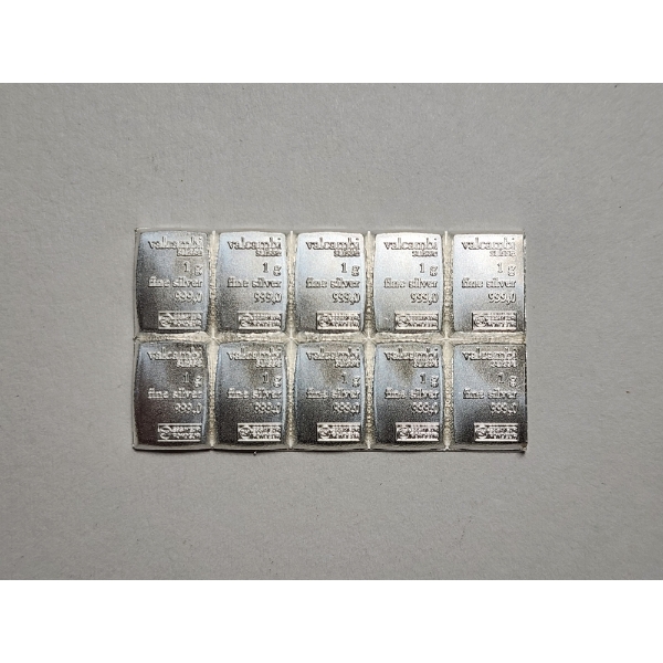 x10 - Valcambi Suisse 1 Gram .999 Fine Silver Bars - 10 Grams Silver Total - Mint Condition