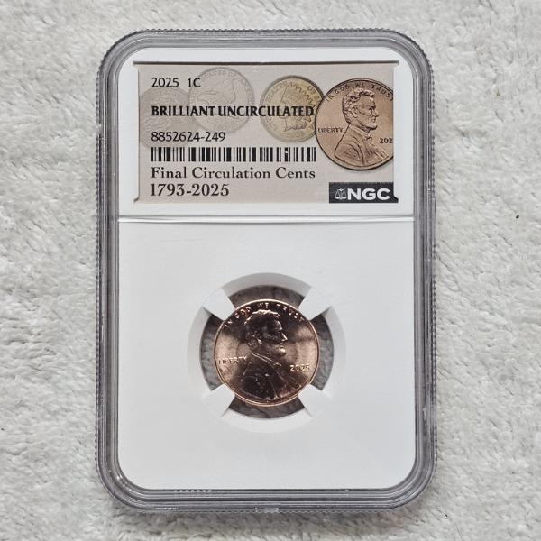 NGC Brilliant Uncirculated 2025 Lincoln Shield One Cent Final Circulation Cents 1793-2025 Holder