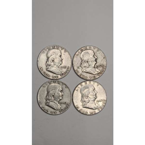 (4) United States Franklin 90% Silver Half Dollars - Face Value: $2.00