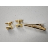 Image 4 : Gold-Tone Cufflinks and Tie Clip with Diamonds - Excellent Condition