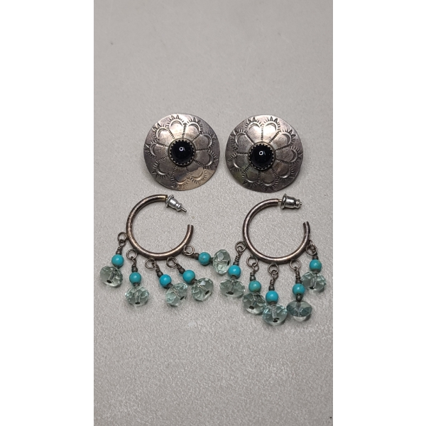 (2) Pairs Of Sterling Silver Southwestern & Native Style Earrings - Total Weight: 13.5g