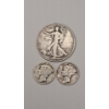 Image 1 : U.S 1937 Walking Liberty 90% Silver Half Dollar & 1939, 1941 90% Silver Mercury Dimes - FV: $0.70