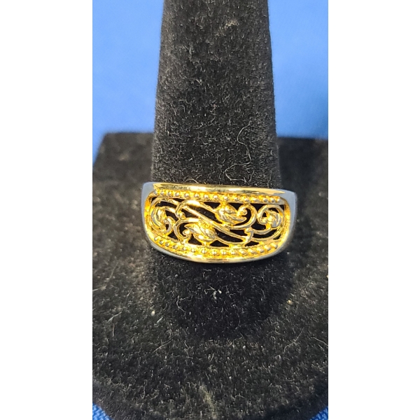 18K Gold Open Flower and Leaf Designed Beaded Tapered Band Ring - Size 9 - Weight: 4.2g