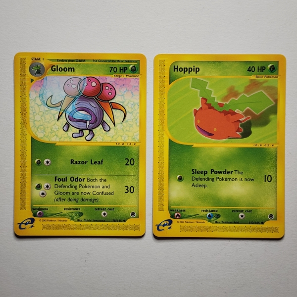Two Vintage E-READER Pokemon Trading Cards Ft. Gloom & Hoppip 
